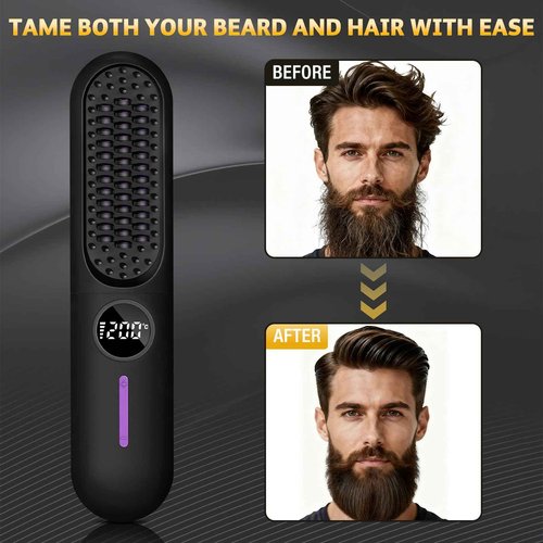 Beard Straightener for Men,Professional Electric Mens Beard Straightening,Anti-Scald Straightening Brush for Beard,Portable for Travel and Home Use, 7 Temperature Setting Comb for Home Travel