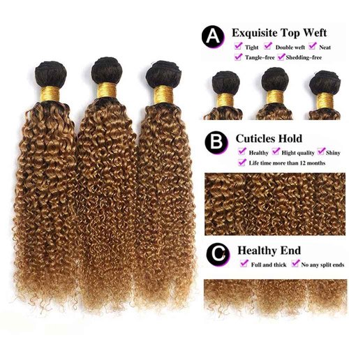 20 22 24 inch 1B27 Honey Blonde Kinky Curly Human Hair Bundles Ombre Blonde Curly Wave Bundles Human Hair Unprocessed Brazilian Virgin Weave Hair Bundles Kinky Curly Bundles Human Hair