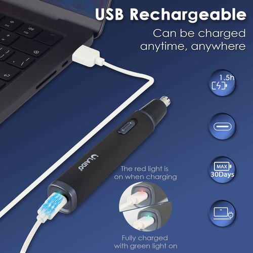 ULAIDO Nose and Ear Hair Trimmer for Men, Rechargeable 3 in 1 Hair Trimmers for Nose Ear Eyebrow & Body Detail Hair Removal, No Pull No Snag Men's Grooming with High Speed, 3 Heads