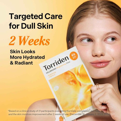 Torriden CELLMAZING Vita C Facial Mask (10 Sheets) | Radiance & Glow Boosting Korean Sheet Mask | 5D Vitamin C + Niacinamide | Great Holiday & Christmas Gift Stocking Stuffer
