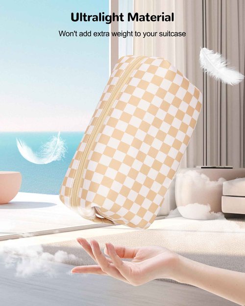 NAONAYA Makeup Travel Bag,Cosmetics Organizer Toiletry Bag,Large Capacity Waterproof Portable Lightweight Makeup Case Gifts for Women and Girls,Neoprene Checkered