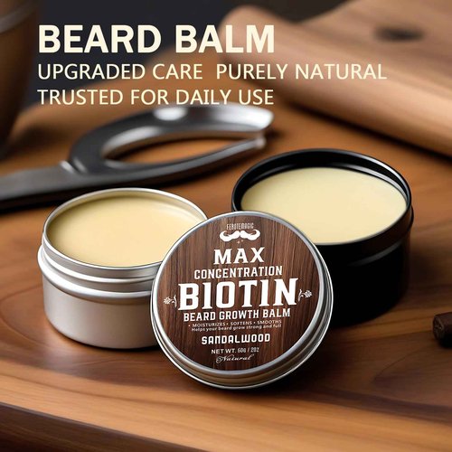 FEBOTE 2 Pack Biotin Beard Balm Set for Men – Natural & Sandalwood Butters – Non-Itchy, Moisturize, Strengthen & Shape Beards – Grooming Gift Set for Father's Day, Anniversaries, Christmas