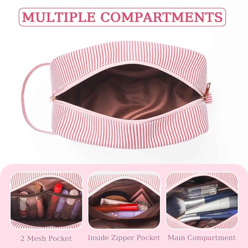 Etercycle Large Makeup Bag, Personalized Initial Cute Pink Makeup Case Bag Cosmetic Large Toiletry Make Up Bags With Zippered Inside Pocket L