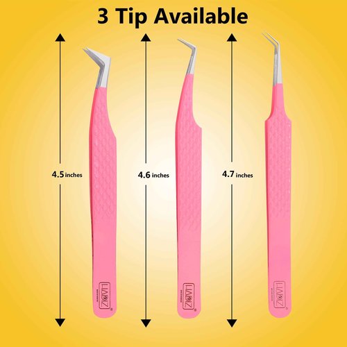 Hadiz Fiber Tip Volume Lash Tweezers Eyelash Extensions Volume Mega Volume 45 and 90 Degree Tweezers(Pack of 3, PINK)