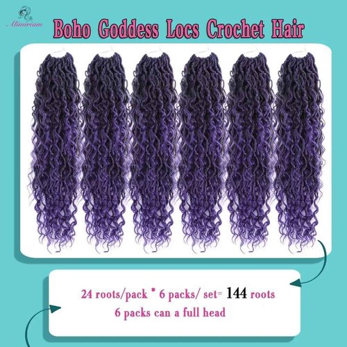 River Locs Crochet Hair for Black Women - Boho Goddess Locs Grochet Hair, Boho Hippie Loc(18" 6Packs T1B/purple#)