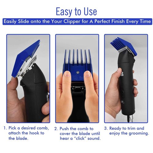4 Sizes Professional Animal Dog Clipper Replacement Attachment Guard Guide Combs 1/8" 1/4" 3/8" 1/2" Compatible with Oster A5/6 Style Classic 76 Andis AG, BG Wahl KM2/10 Series Pet Groomer(Royal Blue)