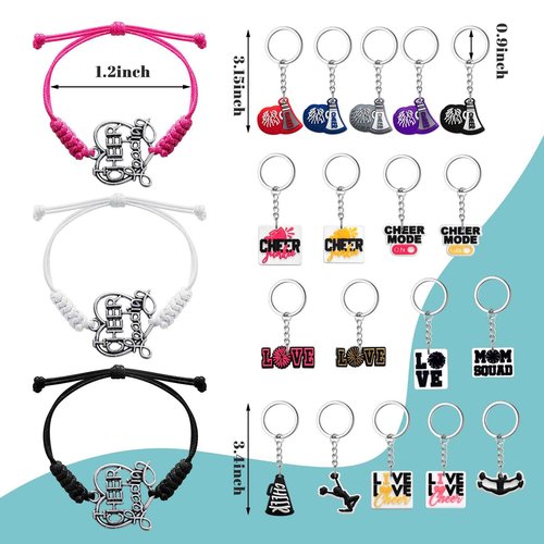 Amylove 149 Pcs Gift for Cheerleader Cheer Gifts Bulk Cheer Makeup Bag & Keychain & Scrunchies & Bracelet & Waterproof Stickers, Team Spirit Party Favors for Cheerleader Gifts