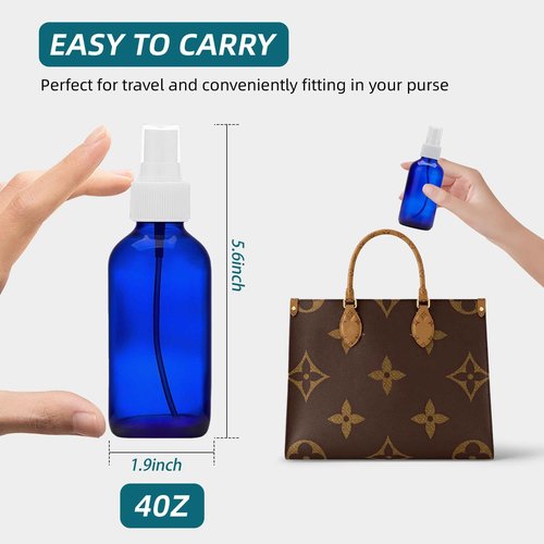 Bastelica Cobalt Blue Glass Spray Bottles 4 oz, Small Empty Spray Bottles for Essential Oils, Fine Mist for Face, Hair, Plants, Travel, Perfumes, Cleaning Solutions - 4 Pack