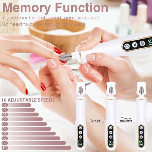 Professional Manicure Pedicure Kit, Cordless Electric Nail Drill with 360° LED light&10 Speeds, Rechargeable Pedicure Tools for feet, Hand Foot Care Nail Drill for Thick Nail Toenail Cuticle Women Men