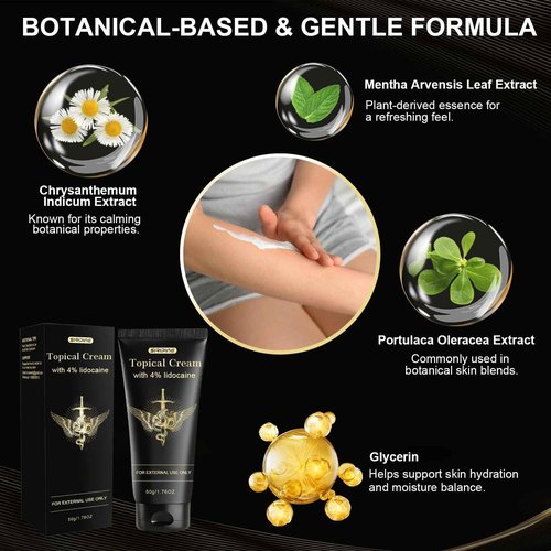 Numbing Cream – Maximum Strength Topical Skin Cream with Emu Oil and Arnica & Vitamin E– External Use Formula for Burns, Itches, Insect Bites,Tattoo and Irritated Skin – 1.76oz