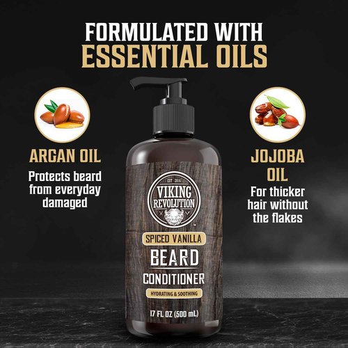 Viking Revolution Spiced Vanilla Beard Conditioner for Men with Argan Oil and Jojoba Oil - Beard Softener and Strengthener Natural Beard Conditioner with Beard Oil - Beard Care Moisturizer (17oz)