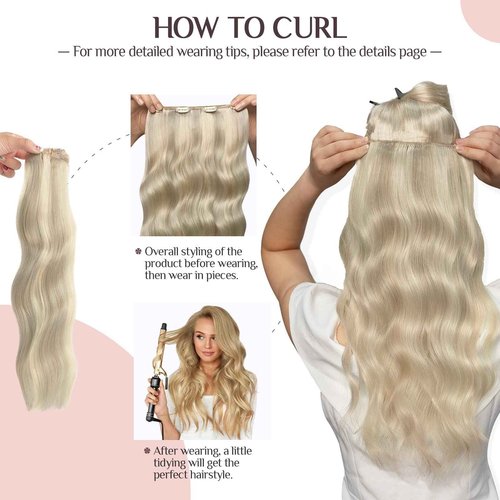 MAXITA Clip in Hair Extensions Real Human Hair, Remy Human Hair Clip in Extensions for Women, Natural Human Hair, 14inch 60g 5Pcs, Balayage Ash Blonde Highlighted Platinum Blonde