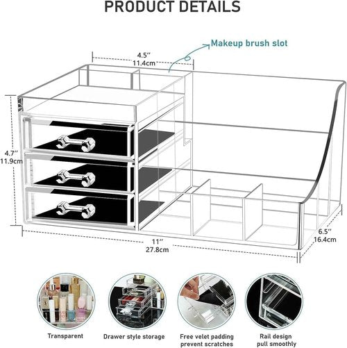 RJXJJ Transparent Acrylic Cosmetic Makeup And Jewelry Storage Box -Storage Plastic Cases -Great For Bathroom