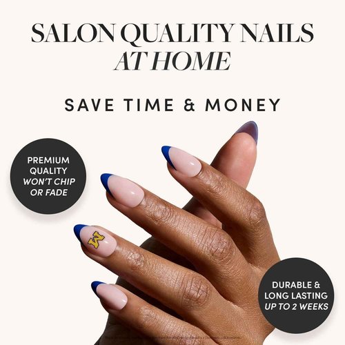 Glamnetic x Fanatics Press On Nails - Michigan Wolverines | Short Almond Fake Nails, Collegiate Wolverines Blue French Tips, College Nails, Salon-Quality | 15 Sizes - 30 Nail Kit with Glue