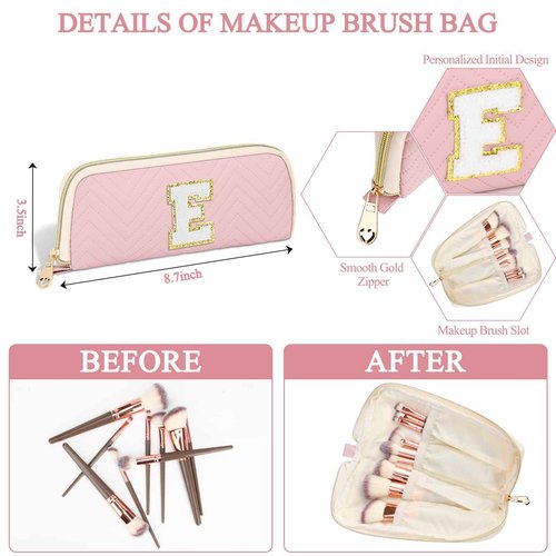 Personalized Initial Makeup Bag Trendy Stuff Leather Waterproof Cosmetic Bag Travel Toiletry Bag, Christmas/Thanksgiving/Halloween Gifts Makeup Organizer Case for Women Girls Mom Girlfriend Wife