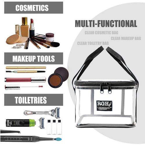 Rough Enough Clear Cosmetic Bag Large Makeup Pouch for Purse Toiletry Organizer for Travel Women with Ykk Zipper Sturdy Handle Water Resistant