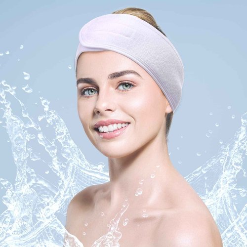 Hoteam 30 Pack Spa Headband Facial Esthetician Hair Wrap for Women Adjustable Makeup Sports Shower Stretch Towel with Tape(White)