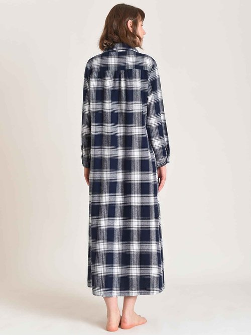 Latuza Women's Long Flannel Nightgown Long Sleeve Floor Length M Navy