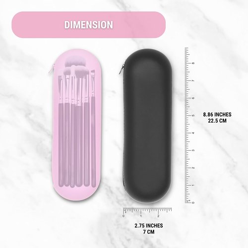 Eco-Fused Travel Makeup Brush Holder with Zipper, 2 Pack, Silicon Trendy and Portable Cosmetic Face Brushes Holder, Soft and Sleek Makeup Tools Organizer for Travel (Pink & Black)