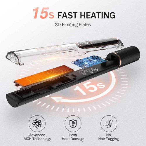 MiroPure Flat Iron Hair Straightener, 1 Inch Titanium Plates Hair Straightener with 15S Heat-up, Professional MCH Ceramic Negative Ion Hair Iron Dual Voltage for Women Hair with Auto Shut-Off F oH