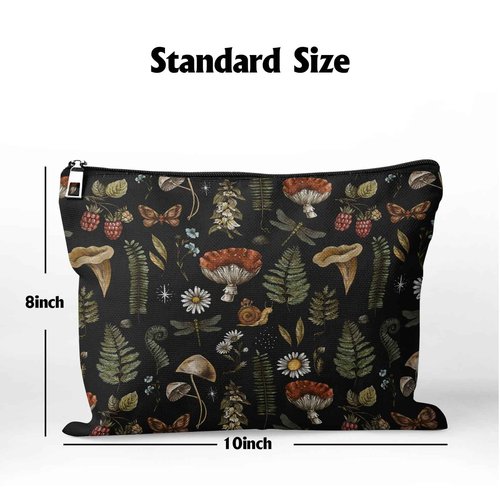 Cafl Vintage Woodland Makeup Bag Travel Large Mushroom Fern Cosmetic Bag Organizer toiletry Essentials Jewelry Skincare Zipper Bag For Women -10×8 inch