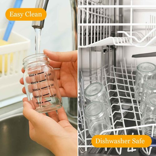 WERTIOO 16 Pack 2oz Glass Shot Bottles with Black Caps – Leakproof Wellness Shot Glass Bottles with ml & oz Scale – Mini Glass Jars with Lids for Juicing, Ginger Shots, Home & Party Favors
