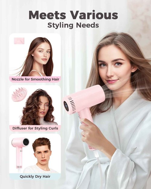 Hair Dryer - 160,000 RPM Ionic Blow Dryer - High Speed Fast Drying Professional Hairdryer for Smooth, 9 Temps Set for Women, 500 Million Negative Ions, Lightweight 0.8lb for Travel, Auto Clean