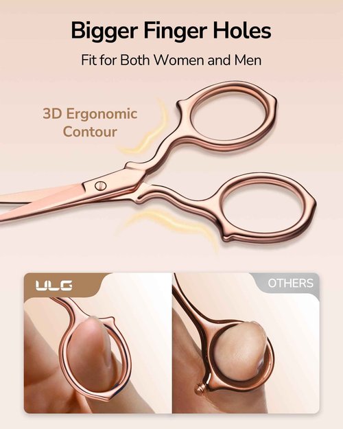 ULG Multi-Purpose Eyebrow Scissors Small Precision Grooming Kit for Women & Men – 3.7” Stainless Steel Beauty Scissors for Eyebrow, Eyelash, Nose Hair, Beard, Mustache with a PU Pouch, Rose Gold