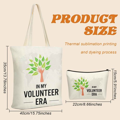Yaomiao 12 Pcs Volunteer Appreciation Gifts Volunteer Tote and Cosmetic Bags Set for Women Funny Canvas Reusable Grocery Bag with Zipper Makeup Bag for Christmas Holiday Thank You Gifts, Church, Group