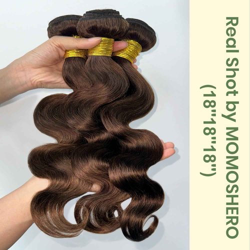 MOMOSHERO Chocolate Brown Body Wave Single Bundle Human Hair 16 Inch, 12A Soft Glossy 100% Unprocessed Remy Virgin Hair 1 Bundle Wavy. Classy Colored #4 Dark Medium Brown Weaves Sew In Extension