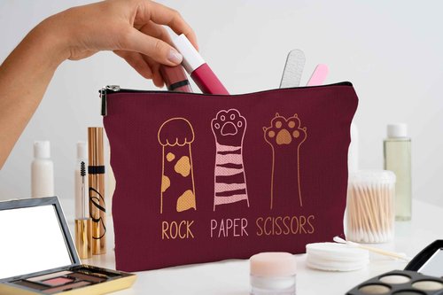 QGFM Cat Gifts for Women: Red Paw Makeup Bag With Zipper - Birthday Gifts for Cat Lovers