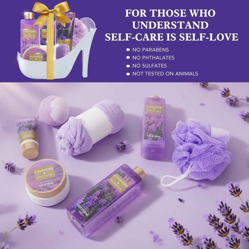 Christmas Gifts For Women, Spa Gift Basket for Women– 9 Piece Set of Lavender Home Spa Set, Bath Gift Set, with Shower Gel, Shea Butter and Body Lotion, Anniversary Basket Gifts for Mom, Wife