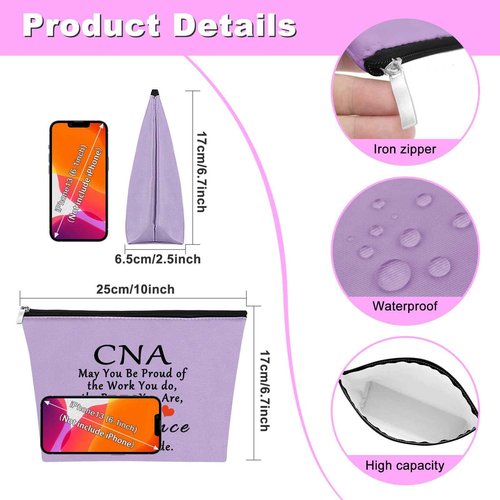 CNA Gift Certified Nursing Assistant Gifts Makeup Bag Gifts for CNA Medical Nurse Appreciation Gift for Women CNA Week Gifts Thank You Gift Retirement Birthday Gift Cosmetic Bag Zipper Pouch(Purple)