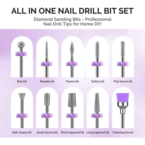 MelodySusie Portable Electric Nail Drill with 10Pcs Diamond Sanding Bit Set with 40pcs Sanding Bands