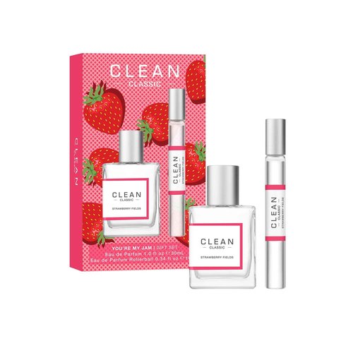 Clean Beauty Perfume Duo, Full & Travel Size, Strawberry Fields Scent, Juicy Berry Notes, Layering, Giftable Fragrance Set