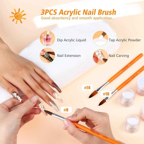 SAVILAND Acrylic Nail Kit with Primer x Nail Stand - Clear White Pink Nudes Acrylic Powder Liquid Set 10ml Acid-free Primer Acrylic Overlay Nail Set