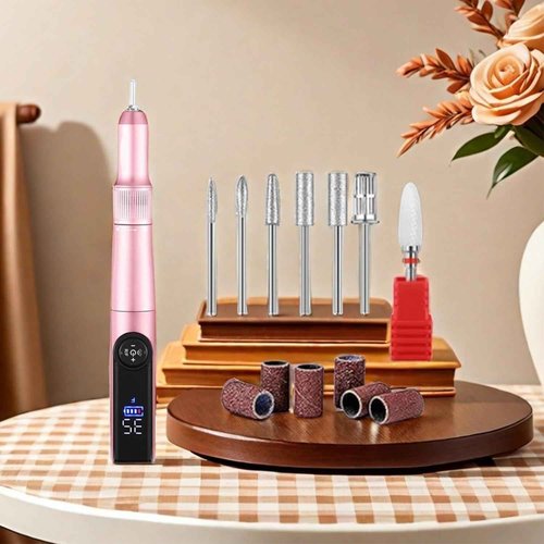 Cordless Electric Nail Drill 35000 RPM, 2 in 1 Professional Nail File Kit for Acrylic/Gel/Dip Powder Nails Removal, Rechargeable & Lightweight, for Manicure Pedicure at Home or Salon (Rose Gold)