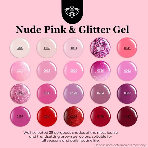 Modelones 24 Pcs Gel Nail Polish Kit, Hot Pink Gel Nail Polish Set Pastel Paradise Girly Nail Polish Red Glitter Soak Off Gel Nail Kit with Bond Primer Glossy & Matte Top Coat Base Coat Nail Art Gifts