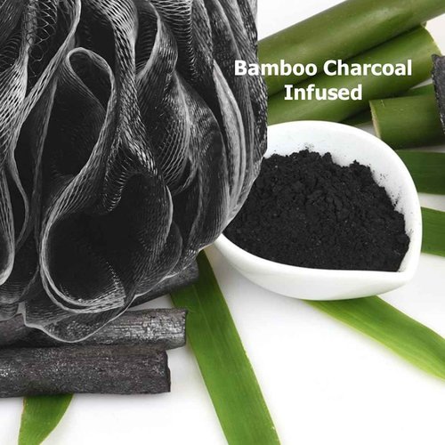 SHOWER BOUQUET Charcoal-Loofah XL 4-Pack & Japanese-Exfoliating-Washcloth 2-Pack for Back & Body // 4 Extra Large Bath Sponges Plus Silver Ion Infused Exfoliating Towel with Handles, 2 Charcoal White