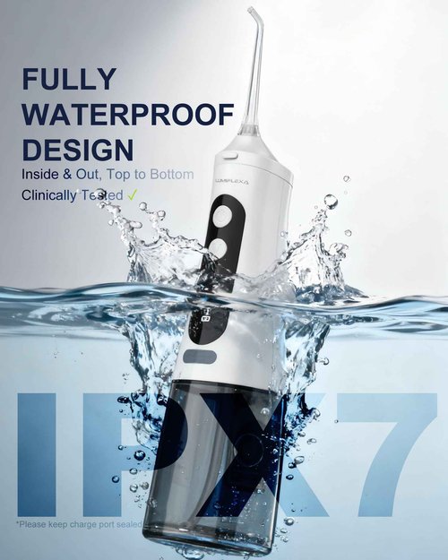 Water Dental Flosser, 300ML Cordless Oral Irrigator Rechargeable Dental Flosser Picks with 9 Levels 5 Jet Tips,IPX7 Waterproof Teeth Cleaner for Braces Gum Care (White)