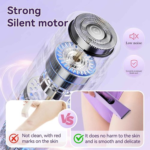 Bikini Trimmer for Women ElectricâDouble Head Dual Purpose, Ceramic Blade,IPX7 Waterproof,LCD Power Display,USB Rechargeable,Wet/Dry Painless Hair Removal for Face & Body (Violet)