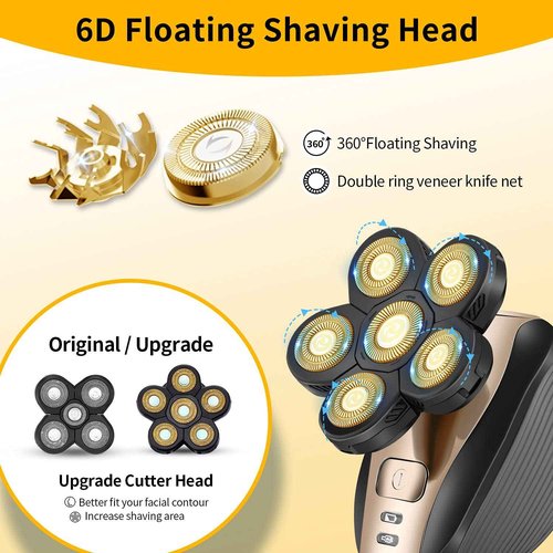 Head Shavers for Men - Upgraded Multifunctional Bald Head Shaver, Waterproof Electric Razor for Men Cordless Rechargeable Shaving Grooming Kit (Gold)