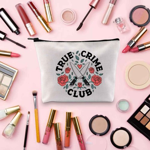 TOBGBE True Crime Lover Gift True Crime Club Makeup Bag Crime Junkie Gift True Crime Podcast Lovers Gifts Funny Serial Killer Cosmetics Bag (True Crime Club)