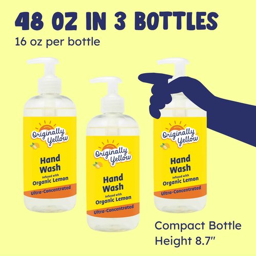 Originally Yellow Plant-Based Hand Soap All Natural Infused with Organic Lemon | Gentle Natural Hand Soap | Pet & Baby-Safe Soap, 16 Fl Oz (3-Pack)