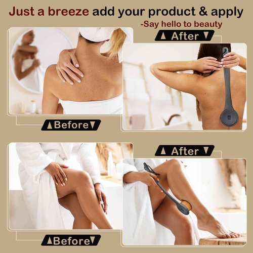 Extra Large Body Makeup Brush For Self Tanner, Sunscreen, Self Tan Back Applicator, Wide-Headed Kabuki Brush for Even& Pretty Lotion Application. Bronzer Blend, Long-Handle Face Leg Brush- Black Set