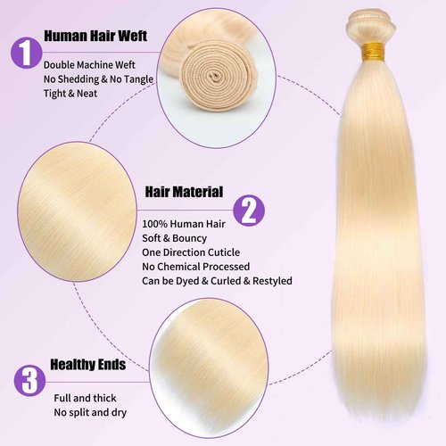 613 Bundles Human Hair 18 Inch Straight Blonde Bundles Human Hair 100% Unprocessed 12A Grade Brazilian Virgin Raw Hair Quick Weave 1 Bundles Hair Extensions for Women