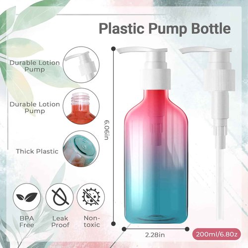 12 Pieces Empty Clear Gradient Color Pump Bottle, 8.4 oz Refillable Plastic Dispenser Bottles with Pump, Travel Lotion Container for Shampoo Hand Body Soap Oil Massage Moisturizer Face Cream Liquid