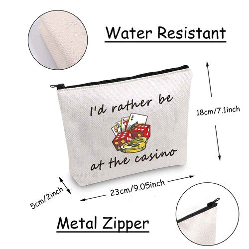 JXGZSO Gambler Gift I'd Rather Be At The Casino Makeup Bag Lucky Dice Pouch Bag Casino Lover Gifts