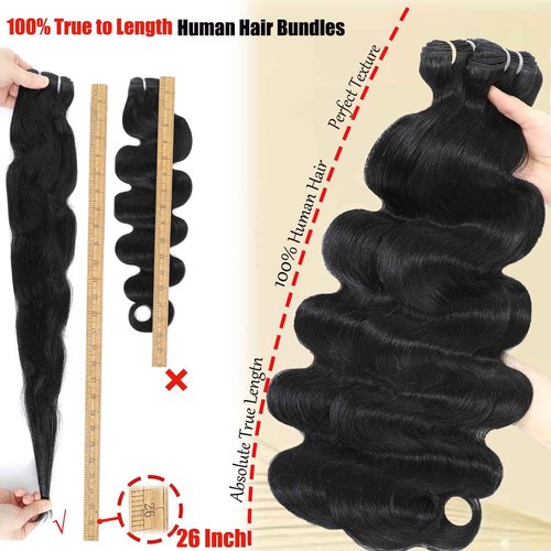 Human Hair Bundles Body Wave Bundle Human Hair 100% Unprocessed Brazilian Virgin 12A Quick Weave Wavy Bundles Real Raw 1 Bundle Human Hair Extensions Natural Black 20 Inch