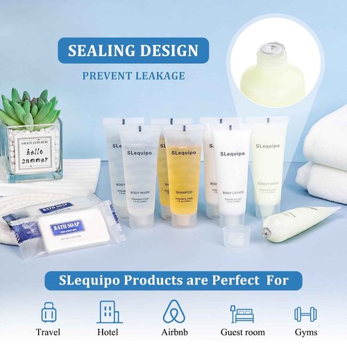 5-IN-1 Hotel Soaps and Toiletries Bulk Set: 50 Pcs - 5-Piece Set: 10 Hotel Bar Soap 0.5oz, 10 Shampoo, 10 Body Wash, 10 Body Lotion, 10 Conditioner - Mini Guest Toiletries